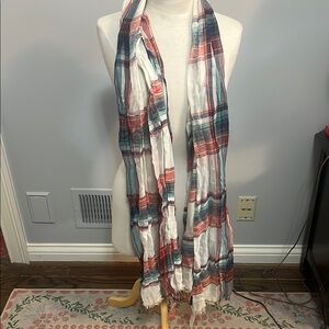 Plaid Multicolor Scarf Reds, Greens, Whites Talbots NWT 60.00